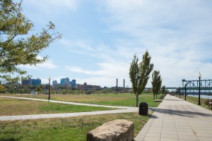 Scenic view of Berkley Riverfront with boardwalk and trees