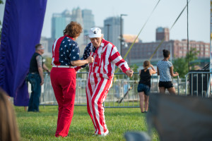Couple dancing in American Flag outfits