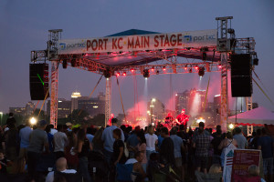 Port KC Main Stage with band and crowd at night