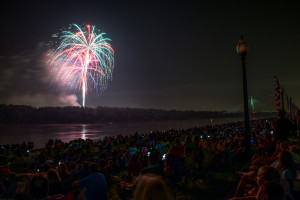 fireworks at berkley riverfront over the Missouri River