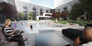Rendering of the inner courtyard at Berkley Riverfront with swimming pool