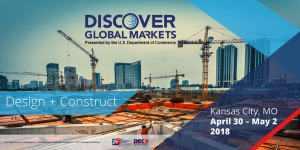 Discover Global Markets Design + Construct advertisement visual with cranes and cities